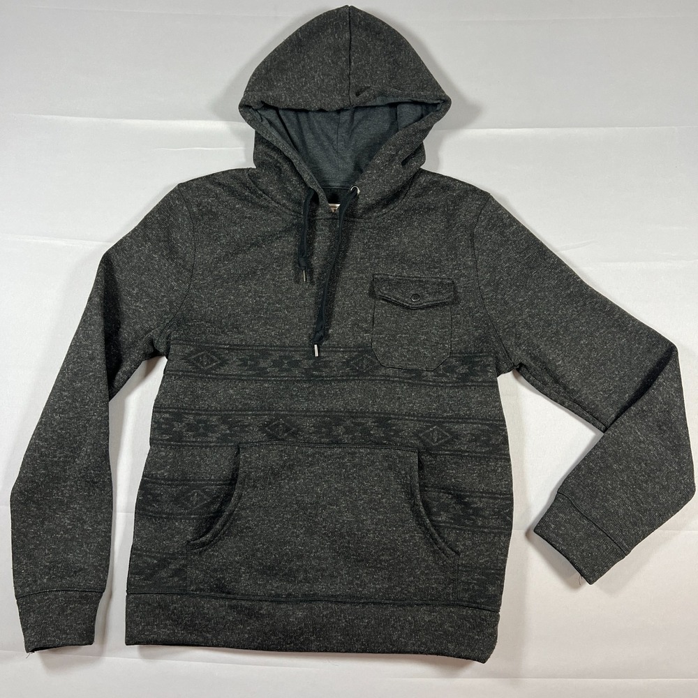 Cabin Fever Pullover Hoodie Mens L Gray Fleece Lined Aztec Print Raglan Sleeve